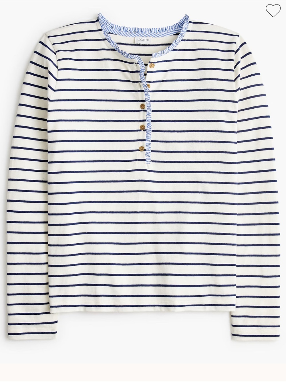 J. Crew Striped Ruffle Collar Henley Long Sleeve Navy White Size S